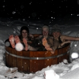 Cedar soaking tub in winter
