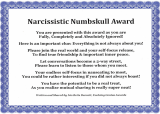 Narcissistic Numbskull Award